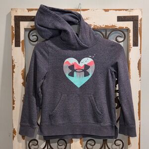 Under Armour Girls 6X Hoodie Charcoal Gray Glitter Heart Mountain Pullover